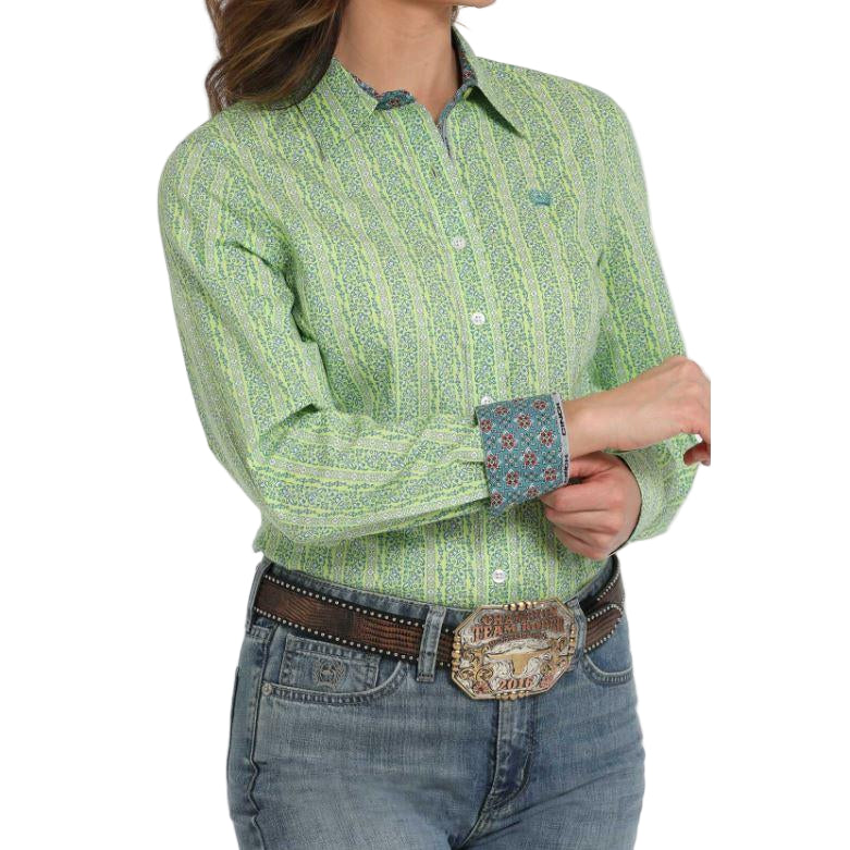 Cinch Women's Long Sleeve Print Shirt-Lime