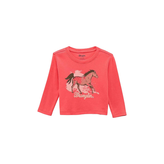 Wrangler Baby Girl Long Sleeve Graphic Tee Shirt- Pink