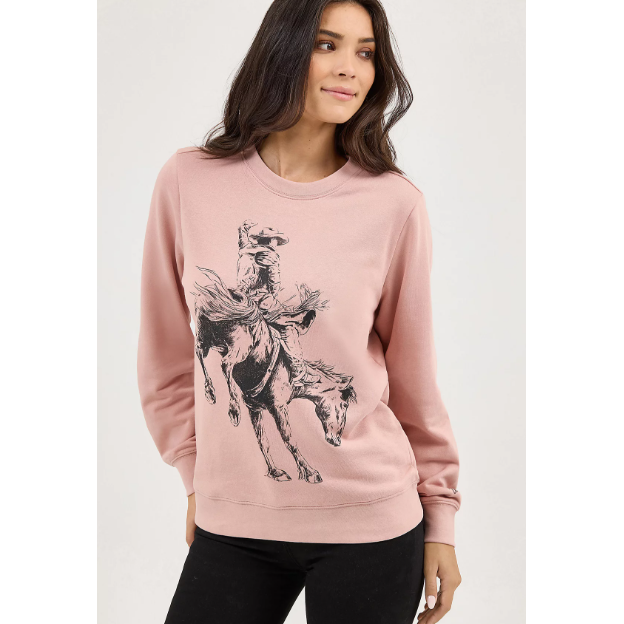 Wrangler Women's Long Sleeve Graphic Crew Sweatshirt- Misty Rose