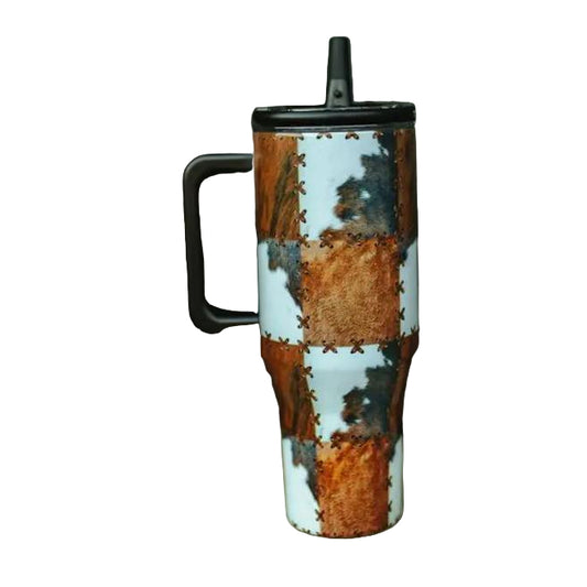 Tumblers with Handle  and Flip Straw- Cowhide