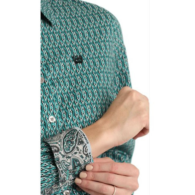 Cinch Women's  Long Sleeve Western Print Shirt- Teal