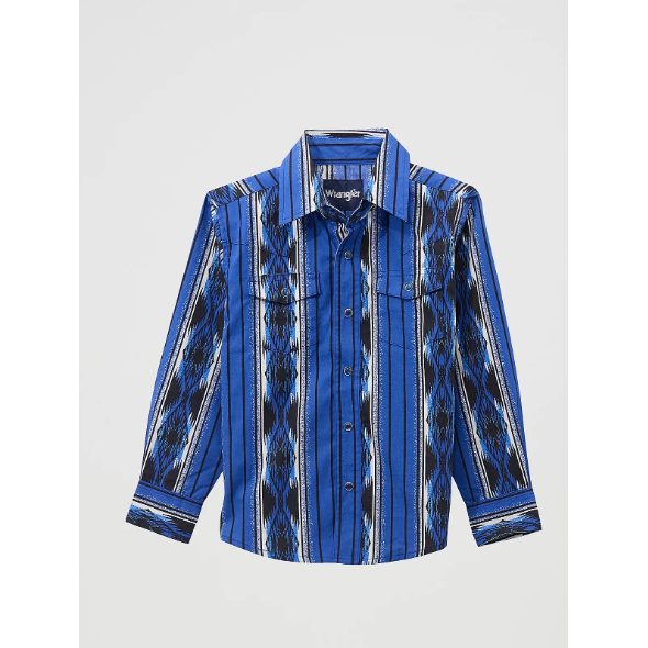 Wrangler Boy's Long Sleeve Checotah Shirt- Bold Blue