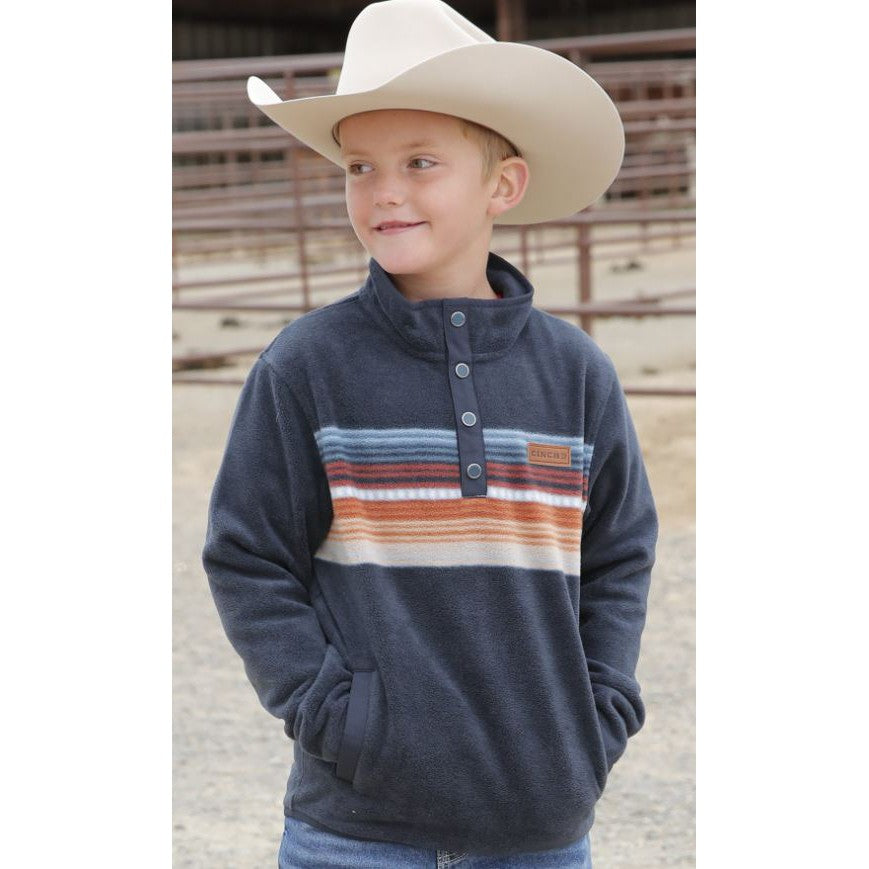 Cinch Boy's  Long Sleeve 1/4 snap Pullover Sweater- Navy