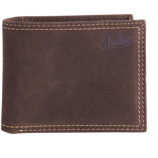 Justin Genuine Leather Bifold Wallet- Dark Brown Nubuck