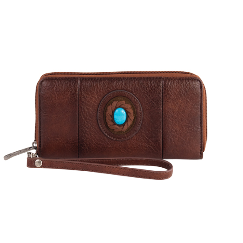 Justin Women's Wallet with Faux Turquoise Concho- Brown