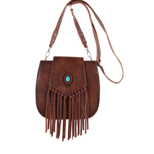 Justin Women's Saddlebag with Faux Turquoise Concho and Fringe- Brown