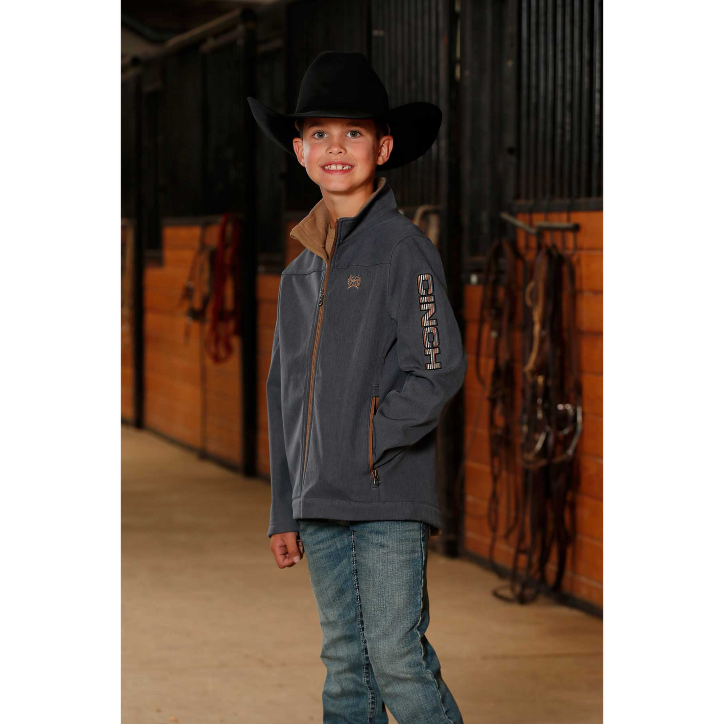 Cinch Boy's Bonded Long Sleeve Softshell Jacket- Blue