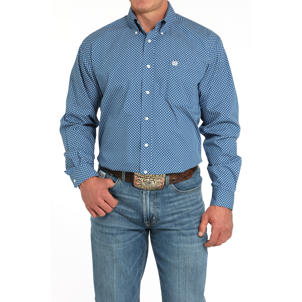 Cinch Men's Long Sleeve Print Shirt-Royal Blue