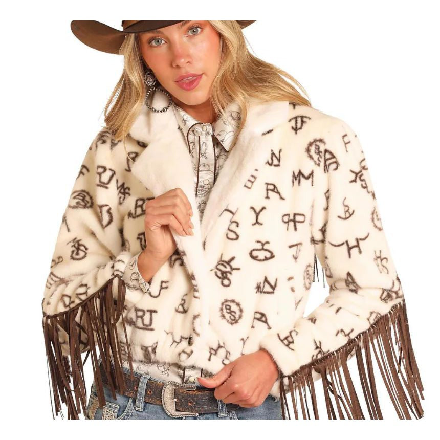 Powder River Women's Long Sleeve Cattle Fringe Jacket- Cream