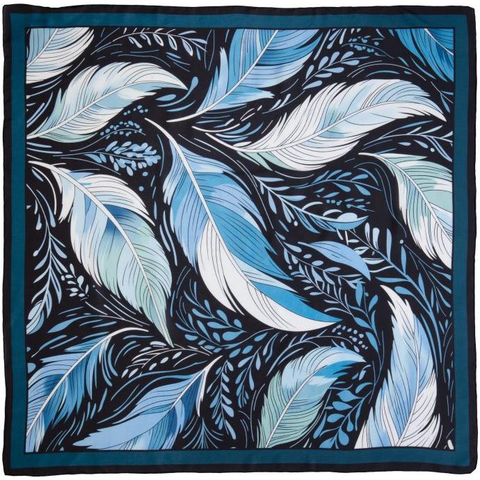 Wyoming Traders Frontier #11 Feathers Silk Scarf- Black/Blue