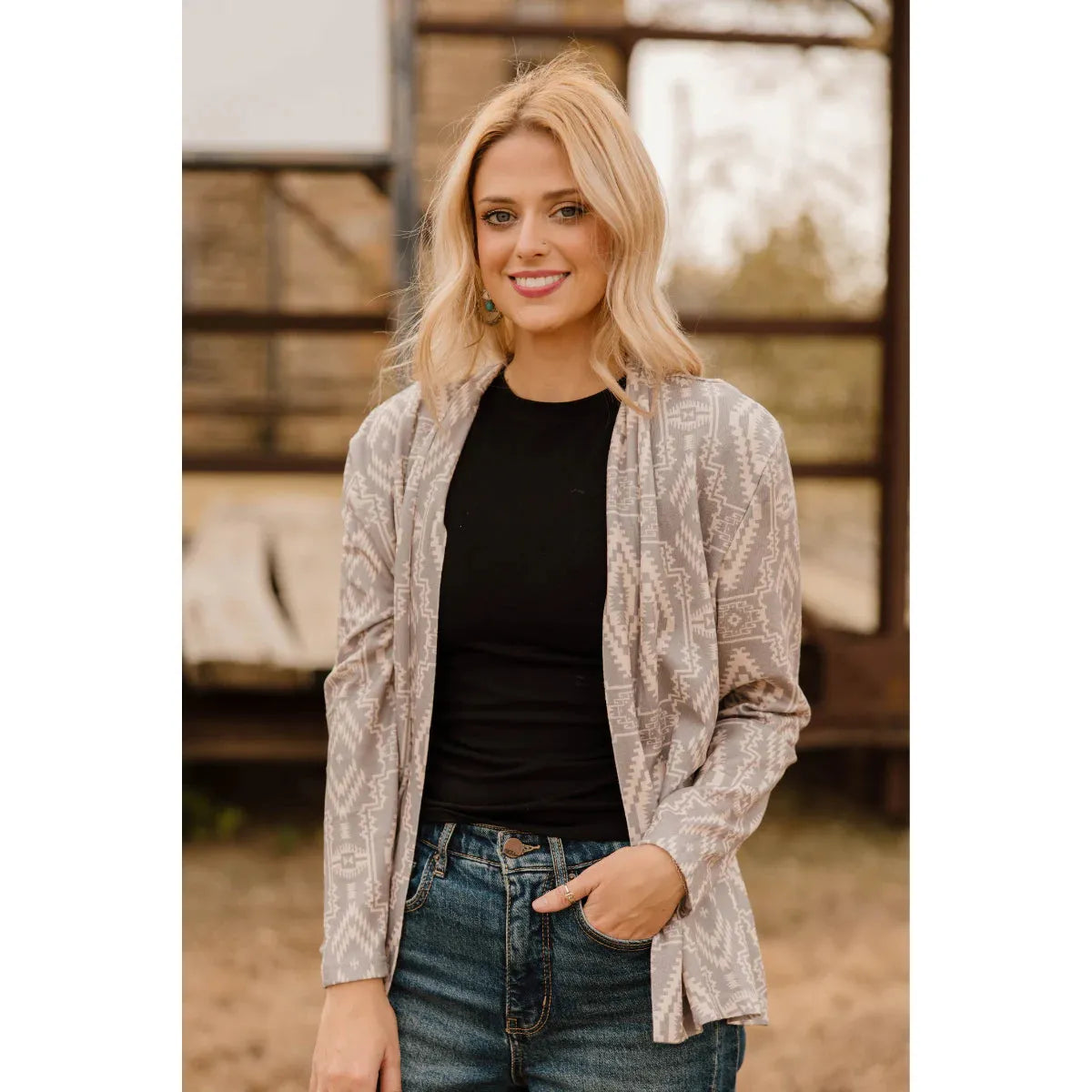 Sterling Kreek Women's Long Sleeve Smoke over Sand Aztec Pattern Cardigan- Cream - Irvine Tack & Western Wear