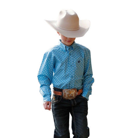 Cinch Boys Long Sleeve Print Shirt- Blue