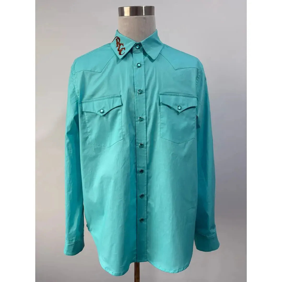 Rough Country Cowboys Men's Pear Snap Long Sleeve Western Shirt- Teal