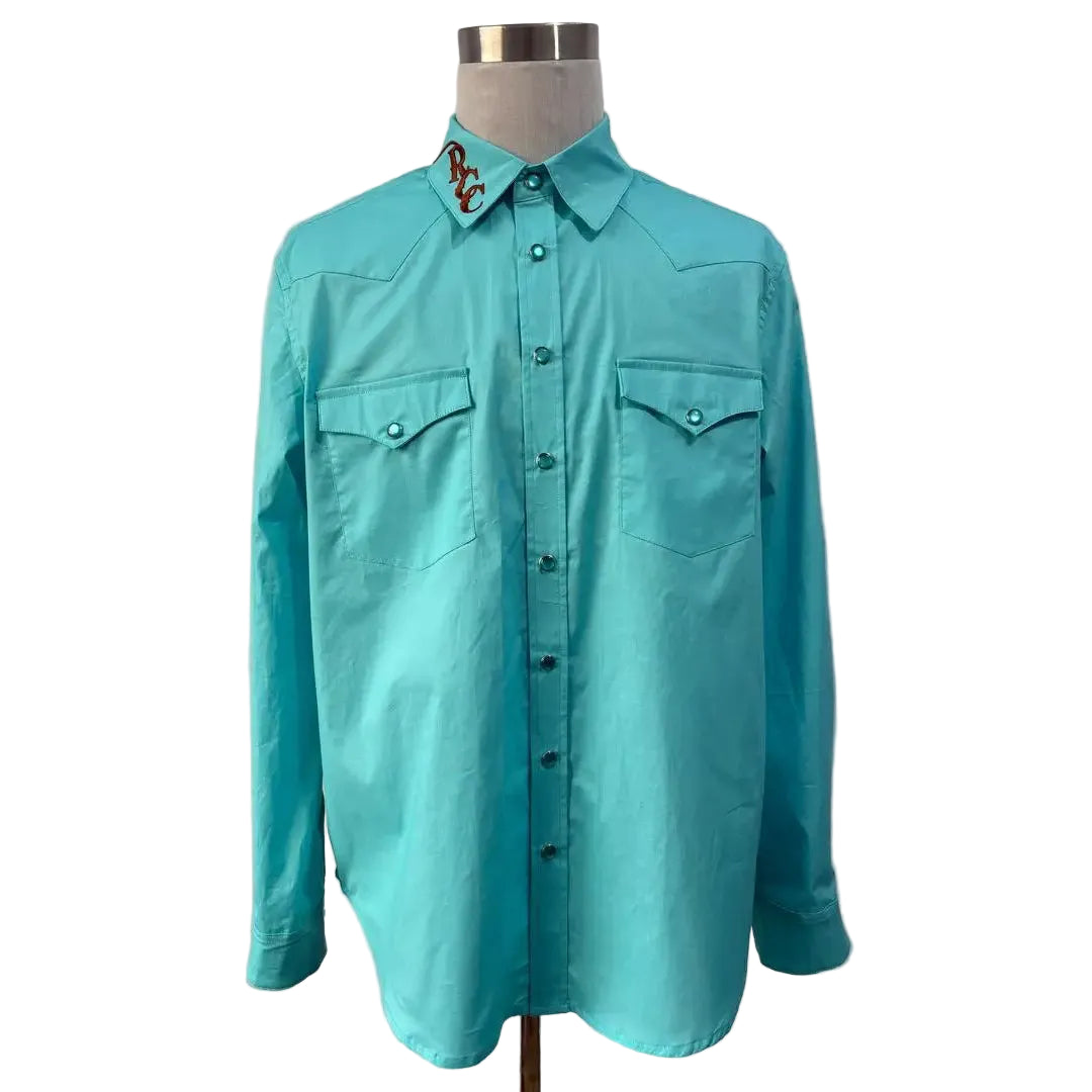 Rough Country Cowboys Men's Pear Snap Long Sleeve Western Shirt - Teal