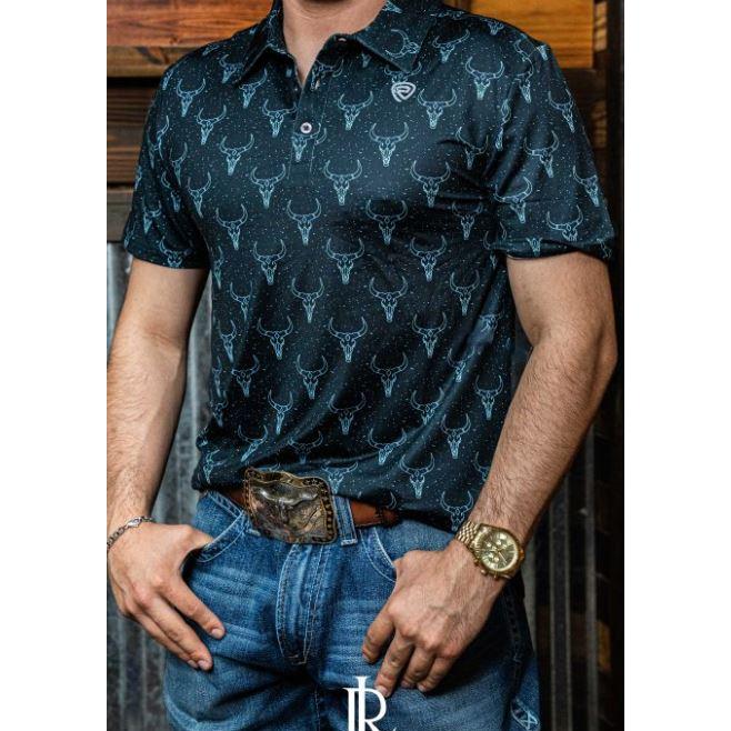 Rock & Roll Men's Skull  Printed Polo- Black