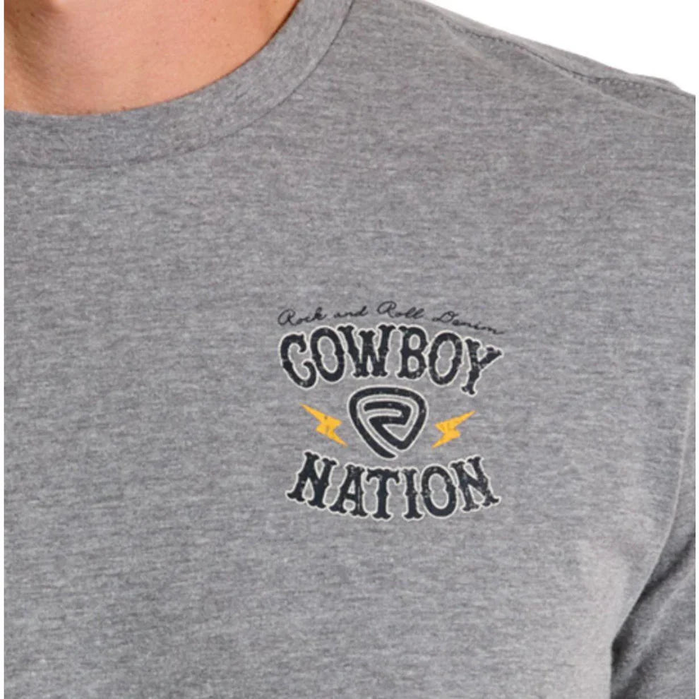 Rock & Roll Men's Short Sleeve Cowboy Nation Graphic Tee- Grey
