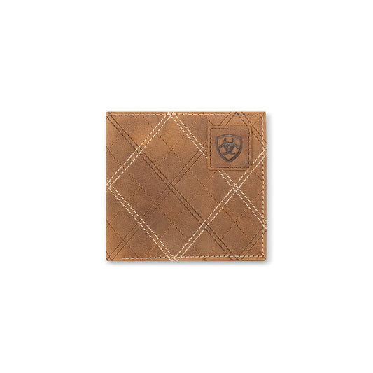 Ariat Men's Bifold Cross Stitch Patch Wallet- Medium Brown - Irvine Tack & Western Wear