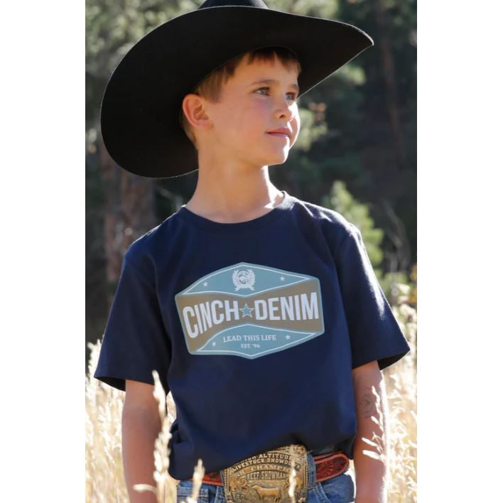 Cinch Boy's Short Sleeve Denim Tee Shirt - Navy