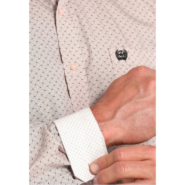 Cinch Men's Long Sleeve Print Shirt-Pink