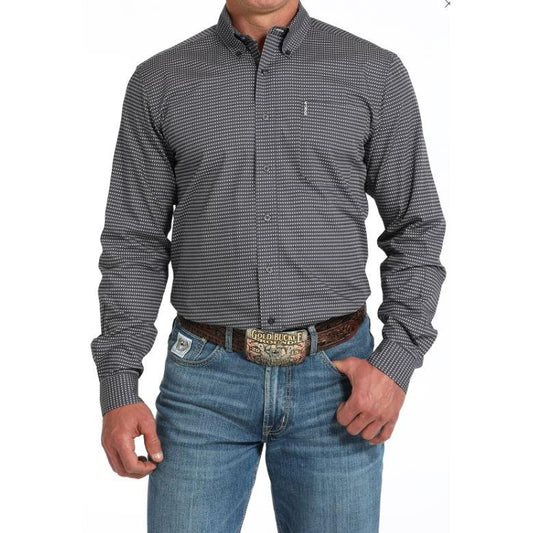 Cinch Men's Long Sleeve Print Shirt-Grey