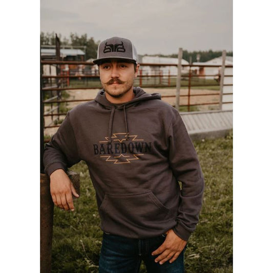 Baredown Brand Men's Long Sleeve Aztec Hoodie- Dark Grey