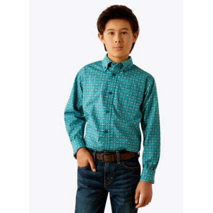 Ariat Boy's Long Sleeve Jordy Classic Fit Shirt- Blue