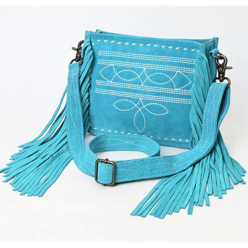 American Darling Crossbody Genuine Western Suede Leather Bag - Blue