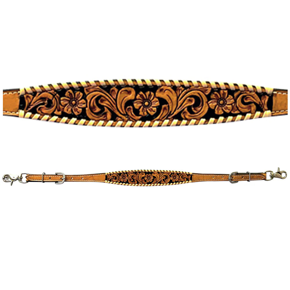Bar H Wither Straps-  Floral Hand Tooled with Black Inlay