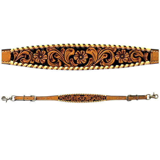 Bar H Wither Straps-  Floral Hand Tooled with Black Inlay