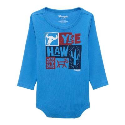 Wrangler Baby Boy Long Sleeve  Yee Haw Knit Bodysuit- Blue