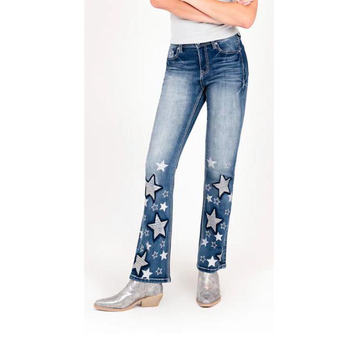 Grace in LA Women's Star/Sequins High Waist Jean