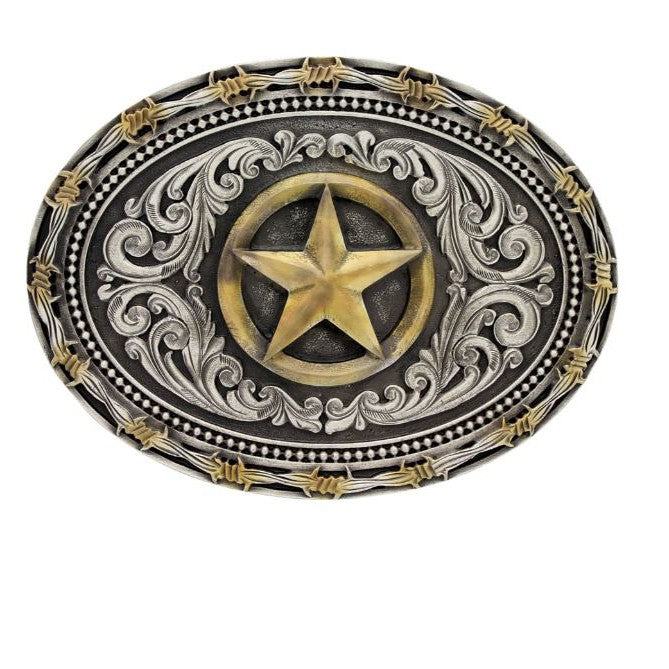 Montana Silversmith Two Tone Rope and Barbed Wire Lone Star Buckle