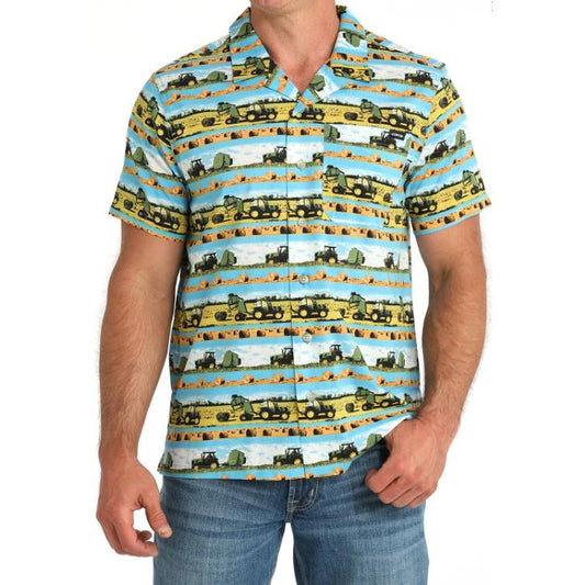 Cinch Men's Short Sleeve Camp Shirt-Blue