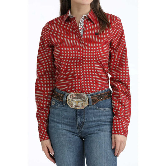 Cinch Women's Long Sleeve Print Shirt- Red