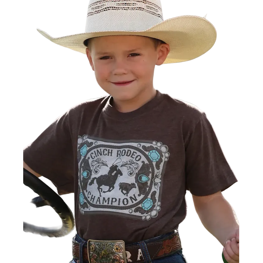 Youth Western Boy's Short Sleeve Tee Shirt - Brown