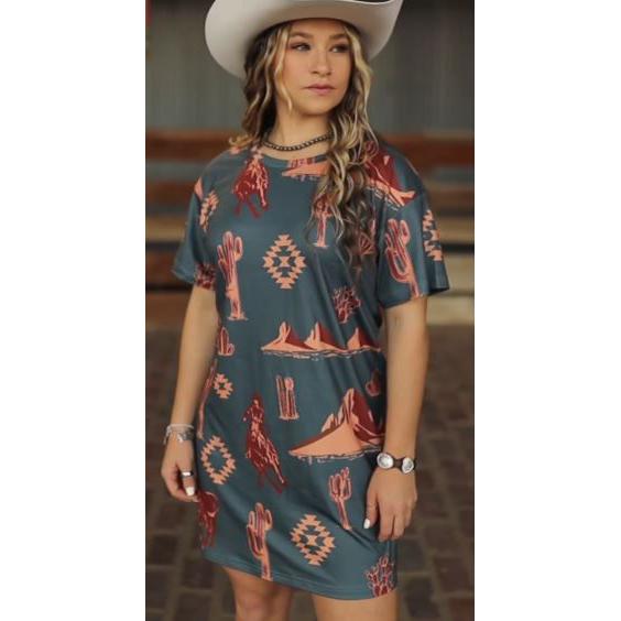 Lucky & Blessed Women's Short Sleeve Dress- Teal