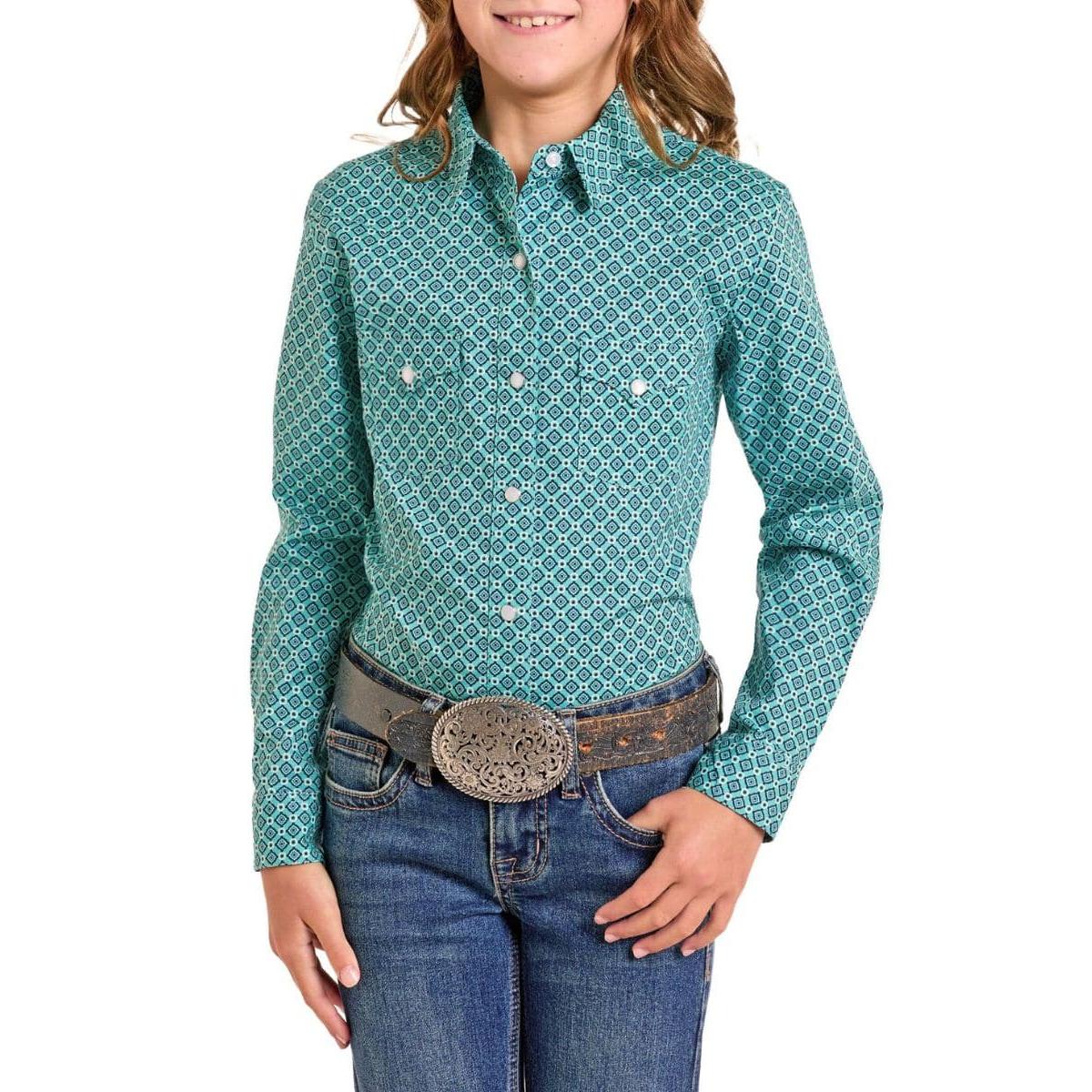 Panhandle Girl's Long Sleeve Snap Shirt- Turquoise