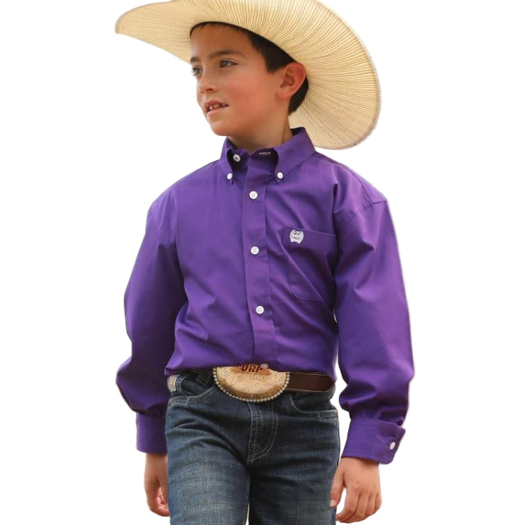 Cinch Boys Long Sleeve Solid Western Shirt - Purple