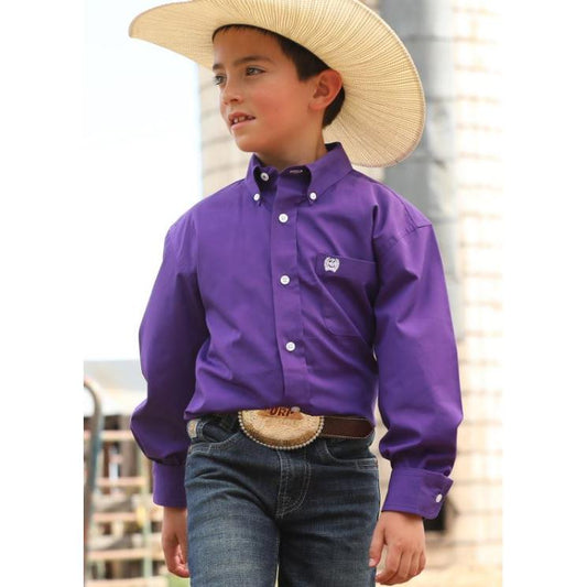 Cinch Boys Long Sleeve Solid Western Shirt- Purple