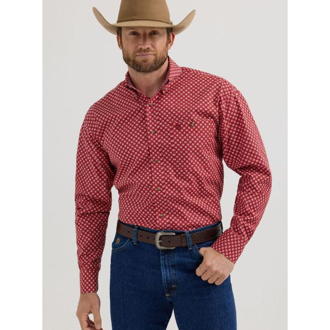 Wrangler Men's George Strait 1 Pocket Long Sleeve Shirt - Red