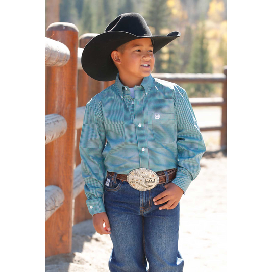 Cinch Boy's Long Sleeve Print Shirt- Turquoise