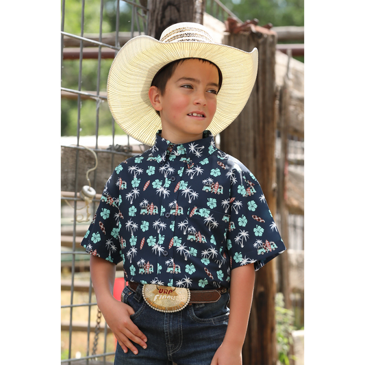 Cinch Boys Short Sleeve Arenaflex Shirt-Navy