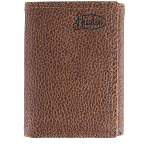 Justin Genuine Leather Trifold Wallet- Brown Meshtro