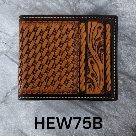 Ranger Belt Co. Bifold Basket Weave Floral Side Panel Wallet
