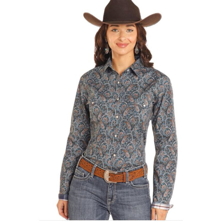 Panhandle Roughstock Women's Paisley Print Shirt - Teal