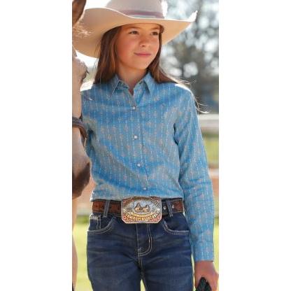 Cinch Girl's Long Sleeve Western Shirt- Light Blue