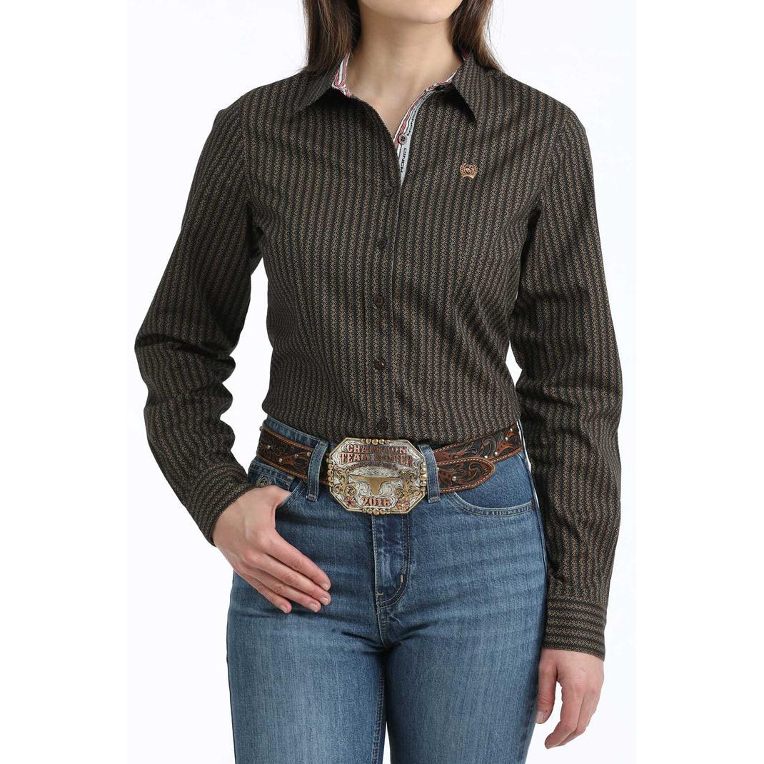 Cinch Women's Long Sleeve Western Geo Stripe Shirt- Brown - Irvine Tack & Western Wear