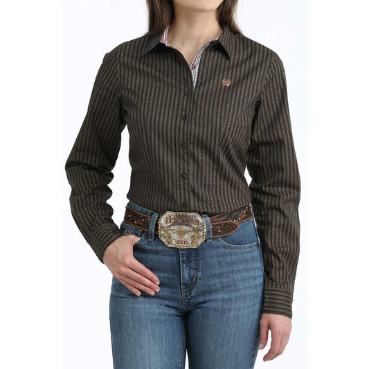 Cinch Women's Long Sleeve Western Geo Stripe Shirt- Brown