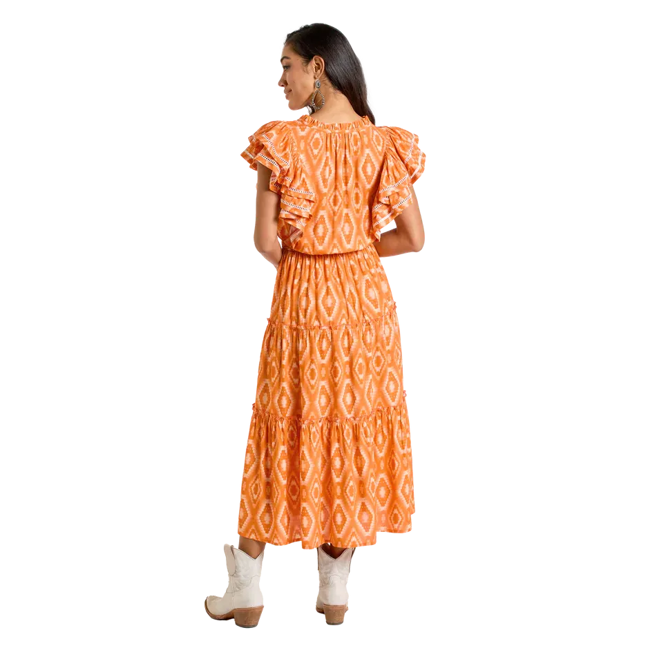 Panhandle Women's Tiered Flutter Sleeve Dress-Orange
