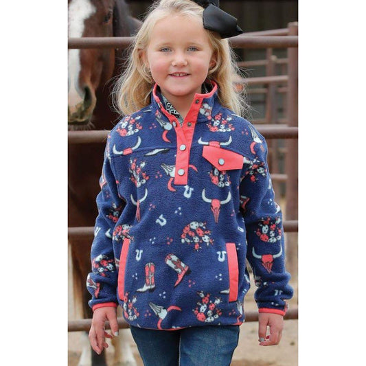 Cinch Girl's Long Sleeve Fleece Pullover- Navy
